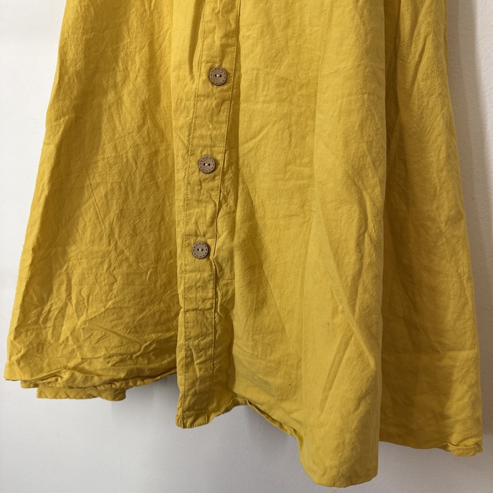 Yellow Off Shoulder Linen Dress Button Front Ruffle Summer Boho Coastal Chic S - Picture 2 of 8